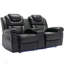 Causeuse de cinéma maison inclinable manuelle avec rangement escamotable, porte-gobelets et bande lumineuse à DEL pour le salon-374557726