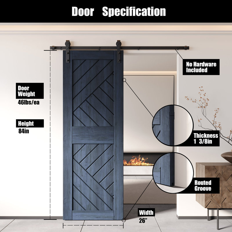 Porte de grange en bois de pin à finition géométrique et non assemblée Homacer Design géométrique (usage intérieur seulement)