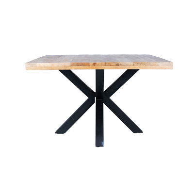 Découvrez la table de salle à manger rectangulaire Modern Elegance avec plateau en bois de manguier et pieds robustes en araignée