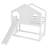 Twin House Bunk Bed With Slide And Storage Shelves, Solid Wood House Loft Bed With Window, Childlike Design, White-1618172387