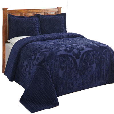 Ashton Chenille Bedspread King Size, 100% Cotton Floral Medallion Coverlet, Traditional Textured Heirloom Bedding, Soft Breathable All-Season Comfort, OEKO-TEX Certified, Machine Washable, Navy
