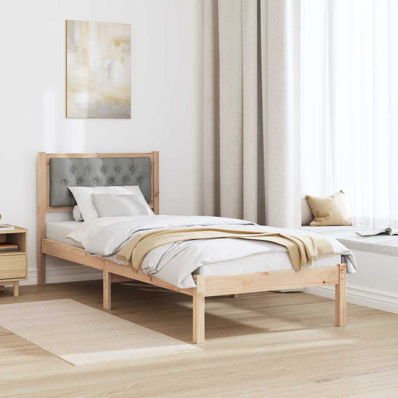 Solid Wood Bed, Natural/Light Grey, European Single (90 x 190 cm)