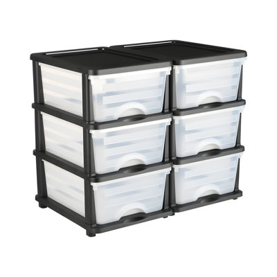 Ensemble de 2 tiroirs de rangement en plastique - commode transparente à 6 tiroirs pour l'organisation de la chambre à coucher, du placard et de la maison