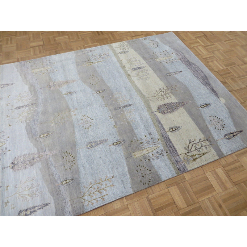 Tapis de surface en soie rectangulaire 5 pi 7 po x 7 pi 9 po one-of-kind-noué la main Dundressan