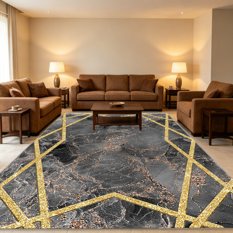 Black Marble with Gold   area rugs for Living Room, Soft and Comfortable, Suitable for all seasons, easy to maintain, machine washable Indoor floor mat, Under Table Farmhouse suitable for Bedroom, Dining Room, Study,  Balcony, Home Decor Patio