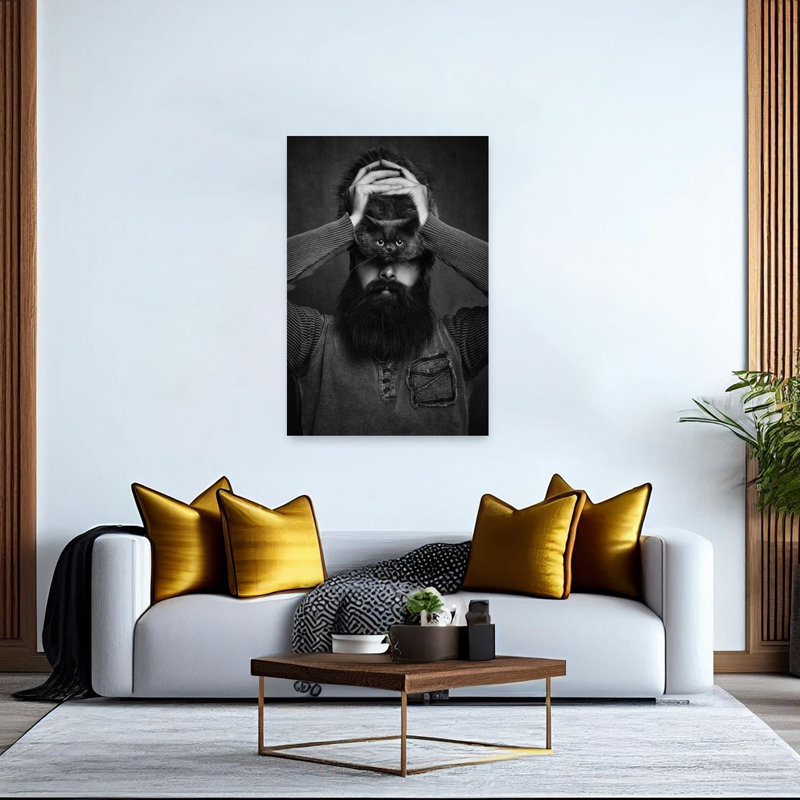 Man With Cat Eyes Contemporary Cat Wall Art Print 1 Piece Wrapped Canvas Wall Art, 152.4cm H x 101.6cm W