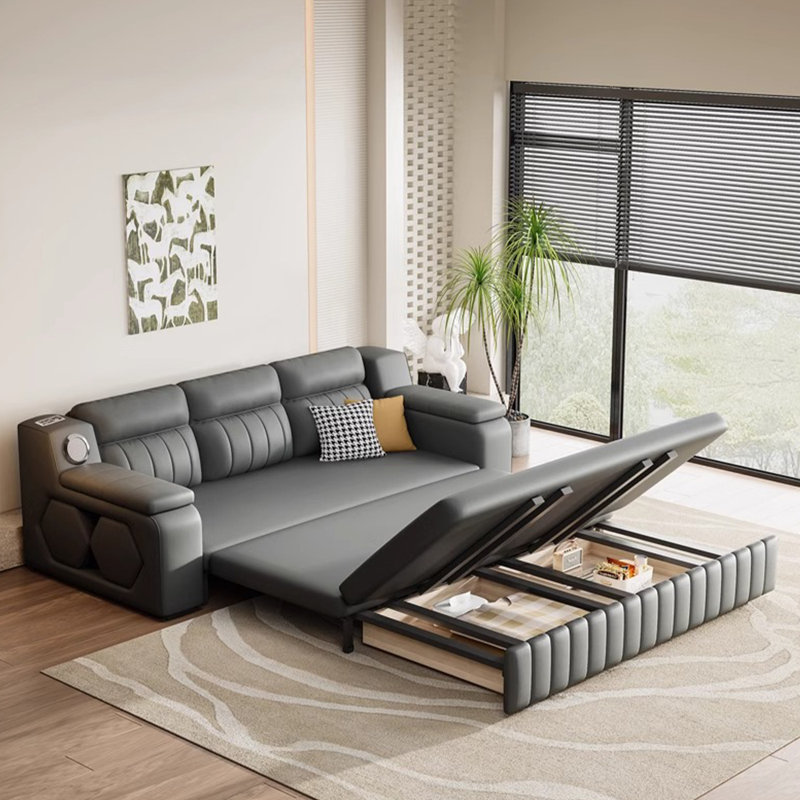 Canapé de salon extensible en cuir crème résistant aux rayures, 33.5" H x 102.4" W x 32.3" D