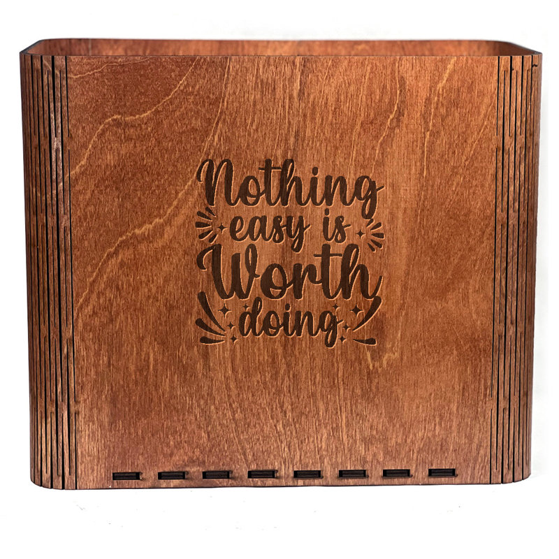 Slim Trash Can - "Nothing Easy is Worth Doing" - Wooden Garbage Bin