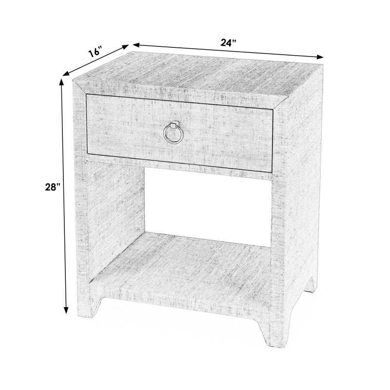 Bar Harbor Raffia 1 Drawer Nightstand, Charcoal Gray