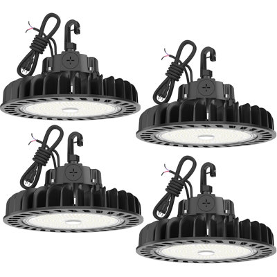 4Pack 250W LED UFO High Bay Lights, 36,250lm, 5000K, 1-10V Dimmable, 5' Cable with Plug, Hanging Hook & Rope, UL Listed