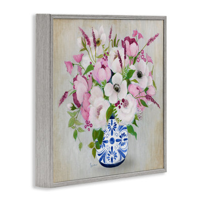 Giclée encadrée de fleurs chinoises roses, design par Janet Tava