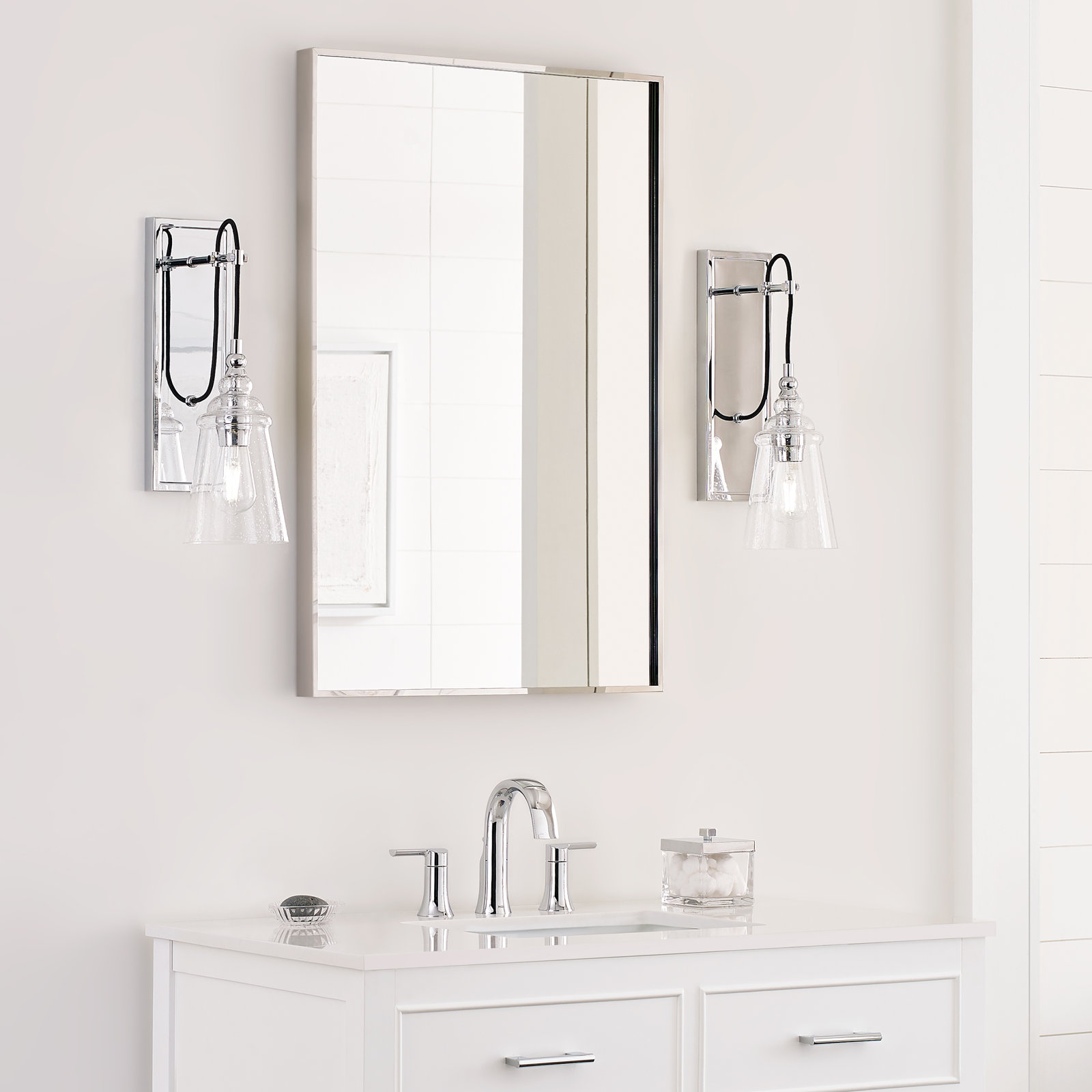 Levine Single Light Glass Dimmable Armed Sconce, Chrome