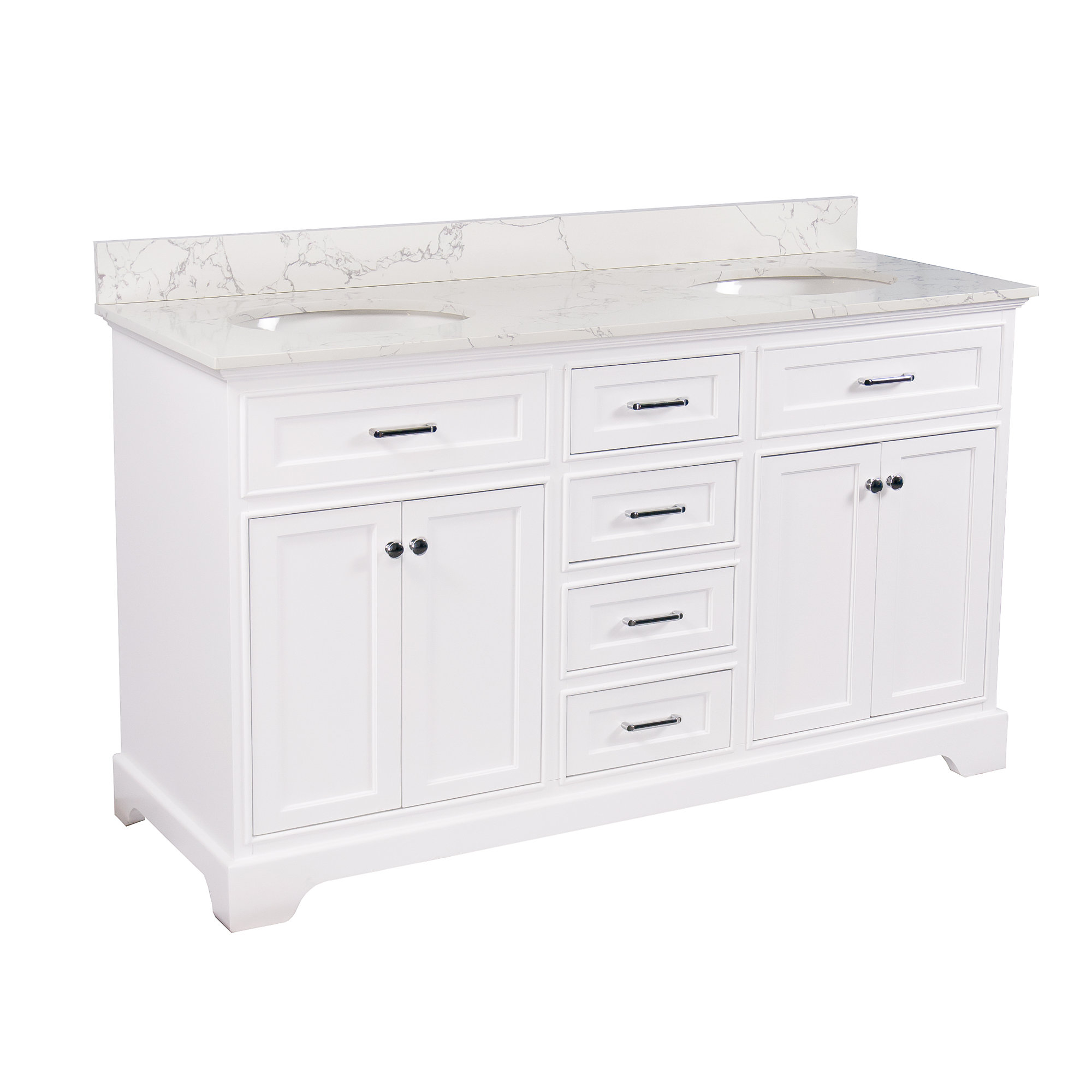 Ronnie 60'' Double Bathroom Vanity, White, Engineered Marble