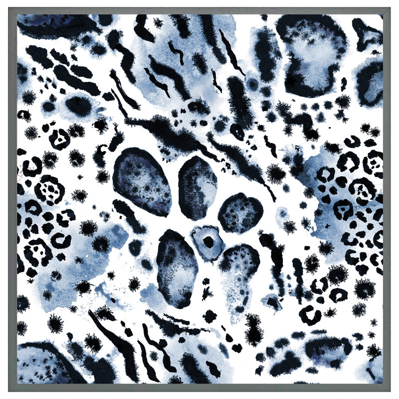 Apalachin Blue Leopard Print - Single Picture Frame Print, 51cm H x 51cm W x 4cm D, Grey Framed