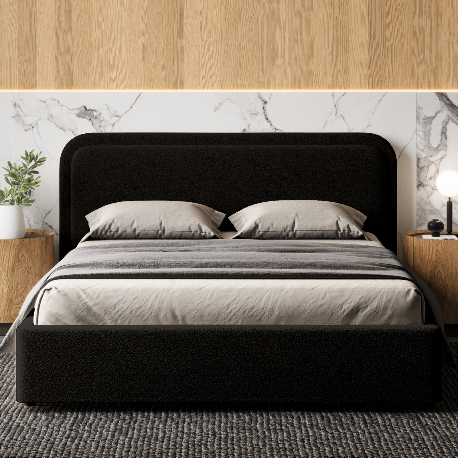 Baneza Platform Bed, Queen, Black Boucle