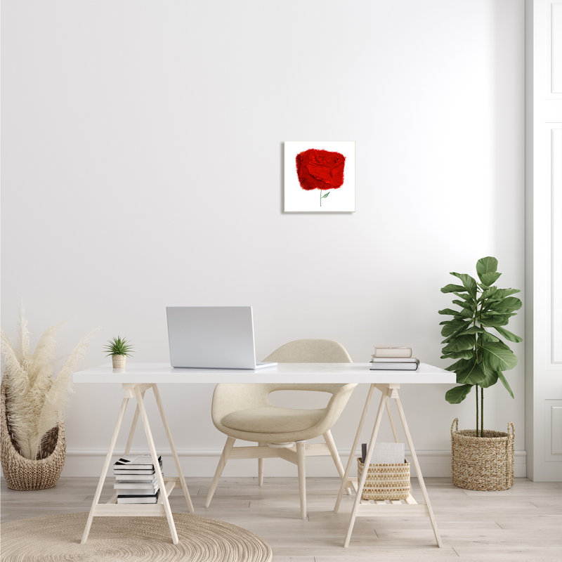 «Nerudo Rose», interprétation abstraite, art floral rouge surdimensionné et encadré par art moderne, Plaque murale
