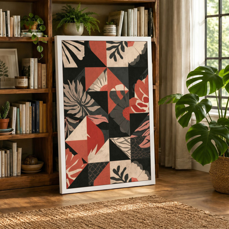Fragmented Botanicals Mid-Century - Wrapped Canvas, 30x20 - 76.2 x 50.8 cm, Terracotta Border