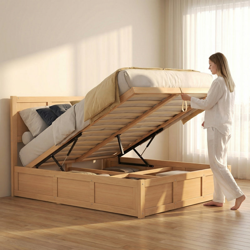 Full Size Wood Platform Bed With Underneath Storage And 2 Drawers, Full