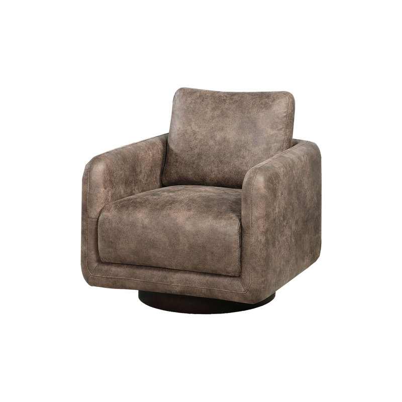 Chaise pivotante en similicuir de style moderne avec coussin de dossier et coussin de soutien, structure en faux bois massif revêtu de fibres à ressorts décoratifs à 360 degrés, conception pour espaces polyvalents