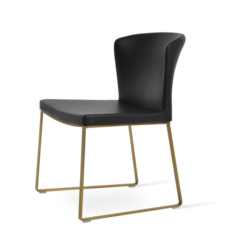 Capri 18'' H Upholstered Metal Side Chair, Brass, Black Faux Leather