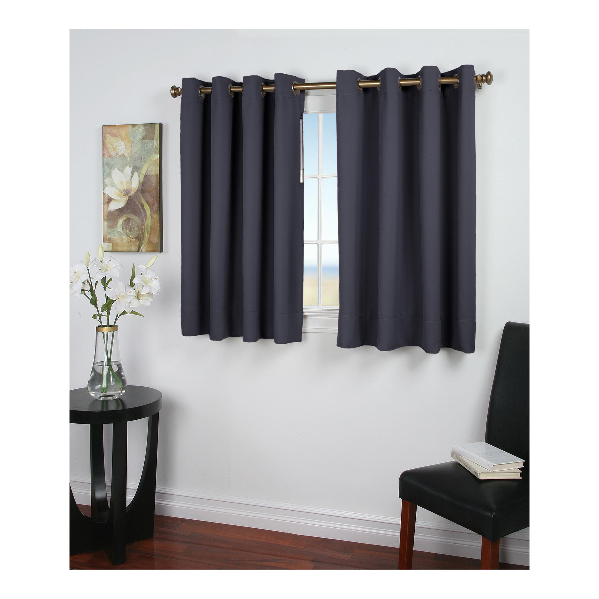 Ardelle Blackout Polyester Curtain, 112" W x96" L, Gray with Brushed Nickel Grommets