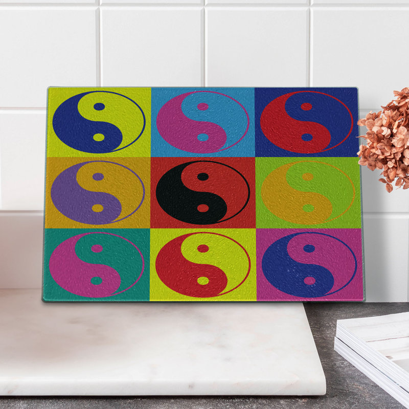 Multicolore planche à découper en verre trempé Ambesonne Peace Ying Yang Hippie