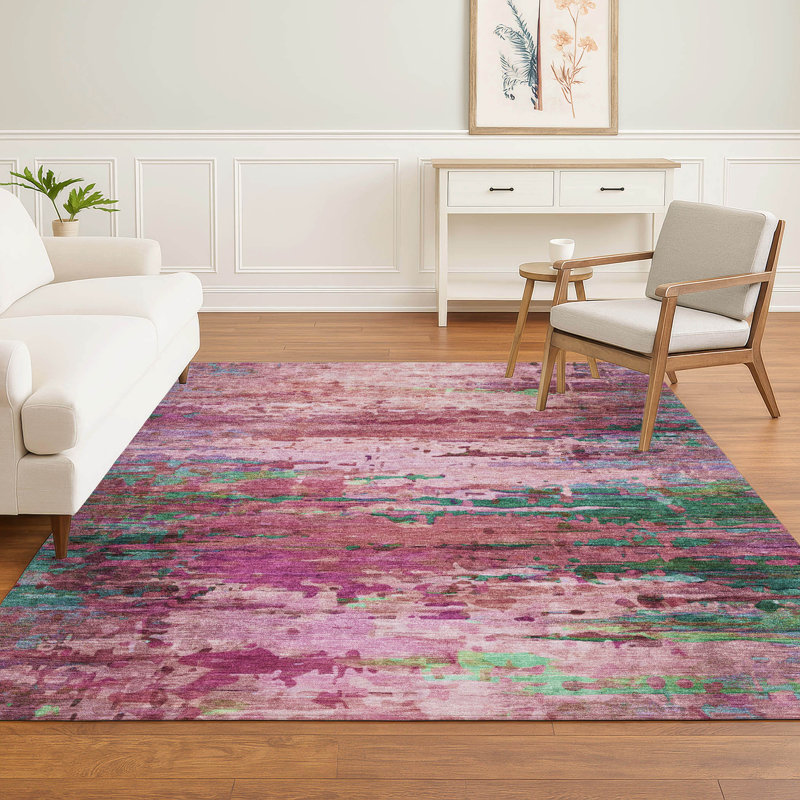 Premium Machine Washable Mayfield AMF2035 Abstract Rug, Pink, 10' x 14'