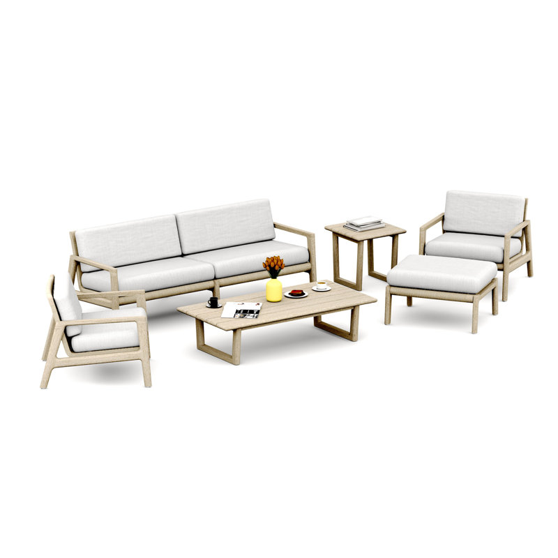 SemaWT Outdoor Conversation Set, Sofa,2 Chairs,Ottoman,Coffee Table,Side Table, Flax