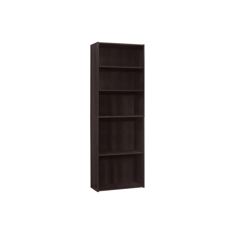 Bibliothèque de 72 po H, 6 niveaux, accessoire de chambre à coucher en stratifié brun, style transitionnel, 3 tablettes réglables et 2 fixes, peu encombrante, finition élégante, quincaillerie de basculement de sécurité supplémentaire, assemblage requis