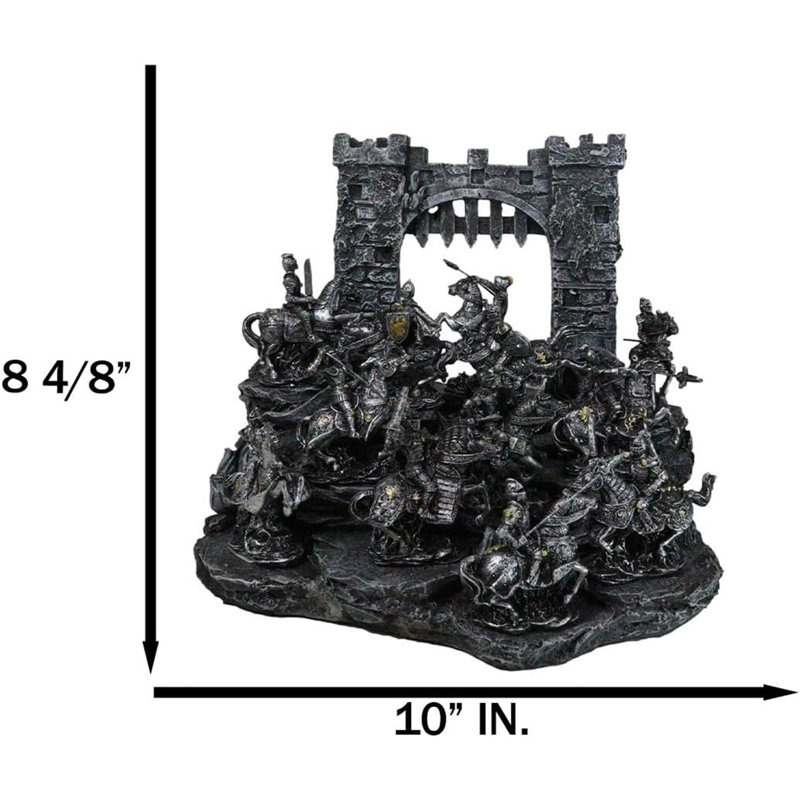 Ensemble de 12 mini chevaliers en armure sur cheval et un pont-levis médiéval