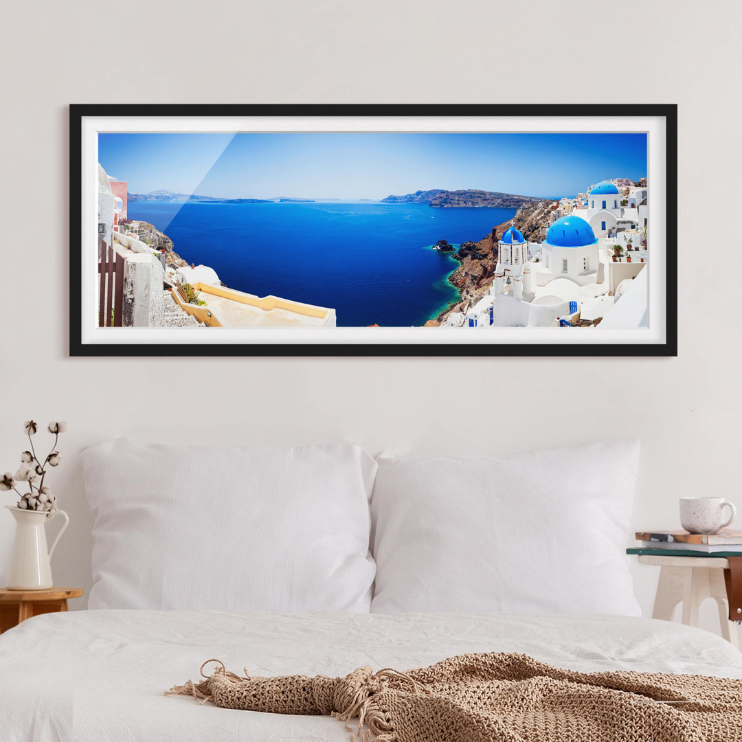 Bild mit Rahmen - Blick über Santorini - Panorama Landschaft - B