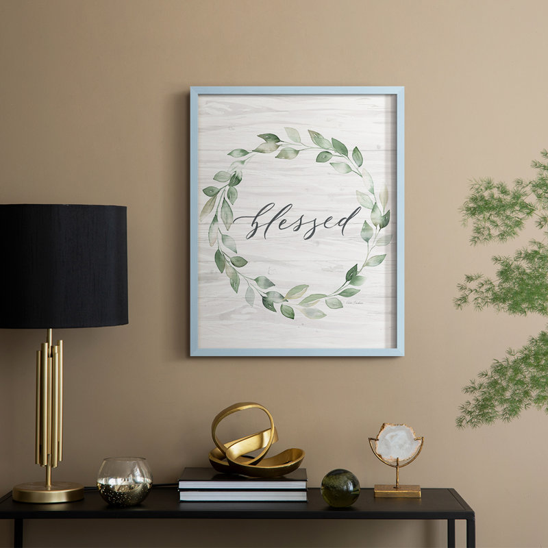 «Blessed Wreath», reproduction encadrée en bois massif, H 11 po x l 9 po, Bleu