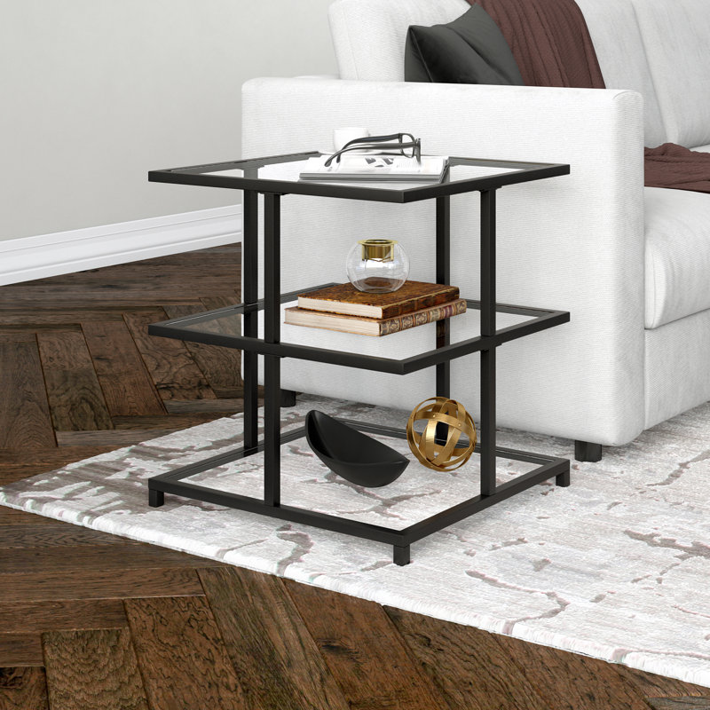Falito Glass Top Frame End Table, Blackened Bronze