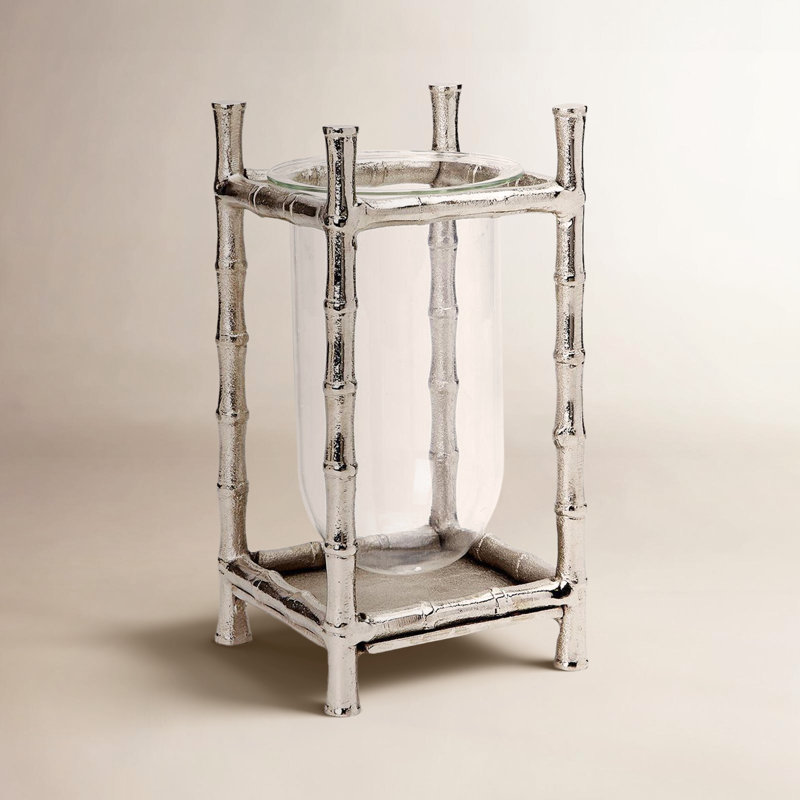 Vase en bambou argenté avec vase en verre