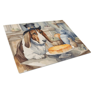 Basset Hound Fall Kitchen Pumpkins Glass Cutting Board Large