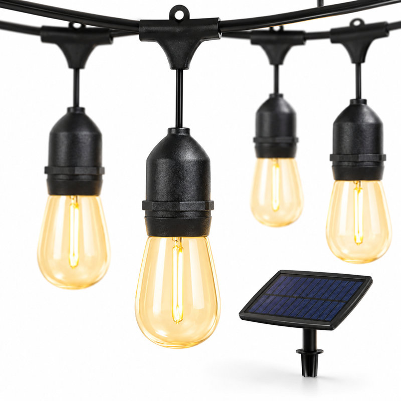 Guirlande de 48 lumières à énergie solaire standard de 48 pi à 15 ampoules à énergie solaire, incassable, crépuscule à l'aube
