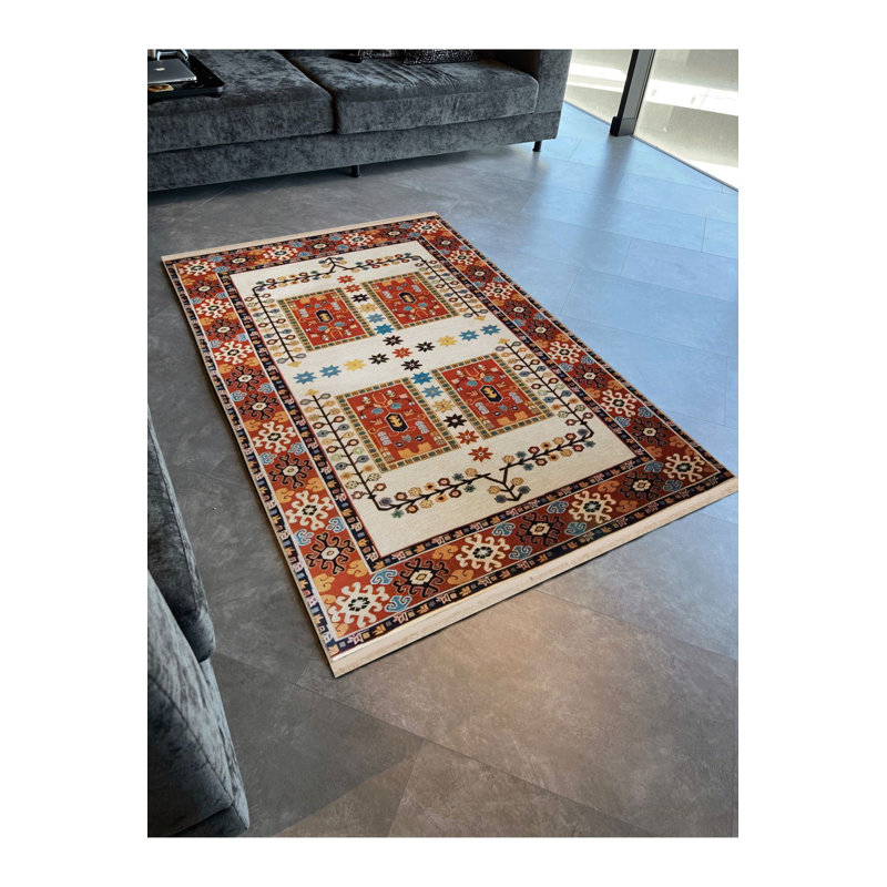 Tapis orange lavable décoratif à motif traditionnel orange, Sous-tapis rectangulaire 5 pi 1 po x 7 pi 7 po inc