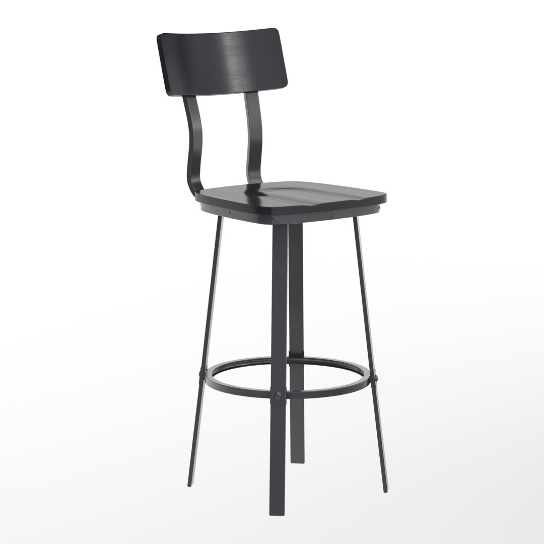 Cecilia 30" Rustic Walnut Restaurant Barstool with Wood Seat & Back & Powder Coat Frame Steelside™