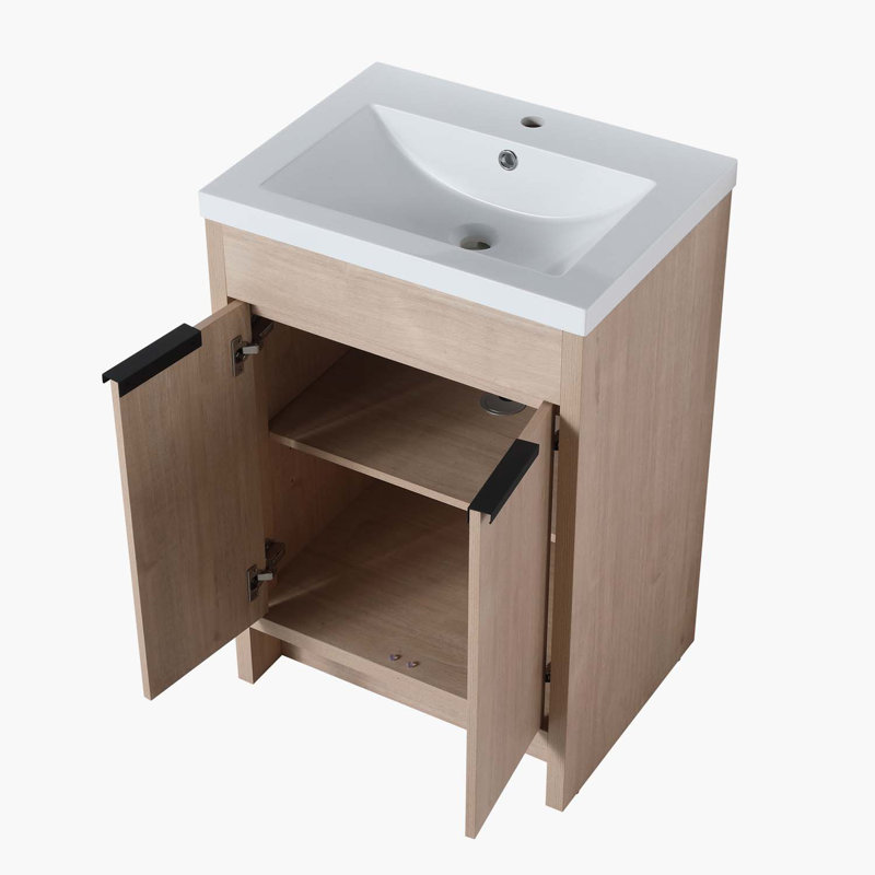 Meuble-lavabo autoportant de 24 pouces avec lavabo en résine blanche Ebern Designs-W999S00073-W999