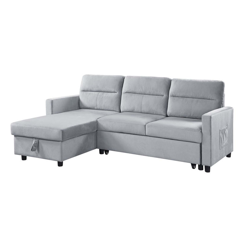 Canapé-lit modulaire réversible Phenex, Velours gris clair