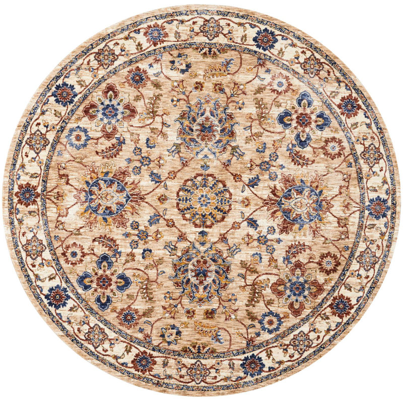 Tapis brun en polyester tissé à la machine, Rond 5 pi