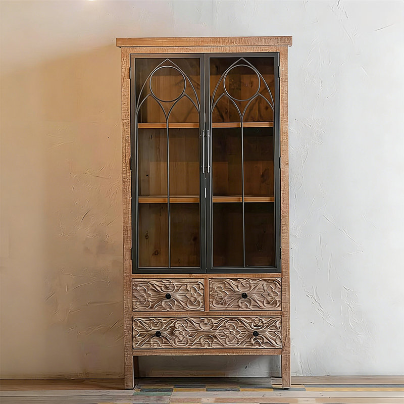 Retro Walnut Solid Wood Accent Cabinet