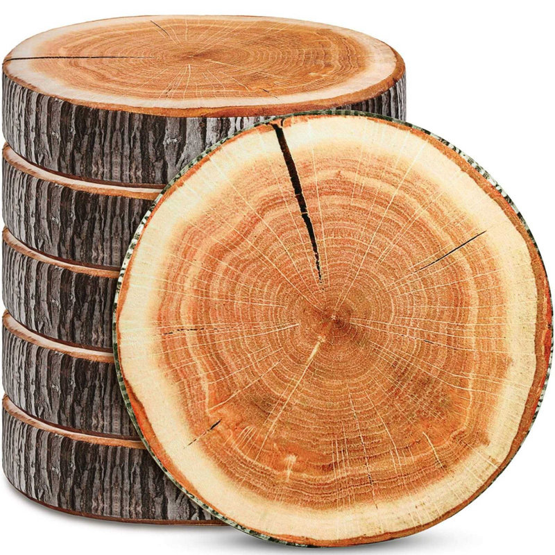 Rustic Round Wood-slice Floor Pillow Set