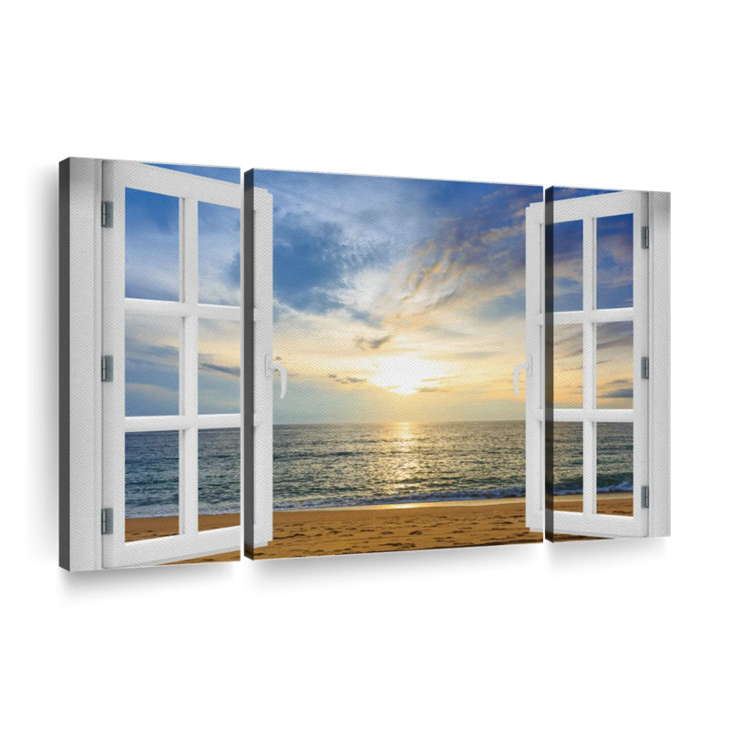Fenêtre à la plage éthérée 3 pièces, H 18 po x l 39 po x P 1,25 po