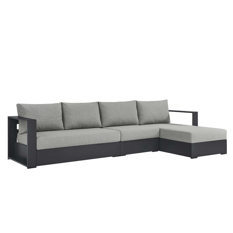Ensemble de canapé modulaire d'extérieur 3 pièces Modway Tahoe, Gris, Accoudoir à droite (vu de face)