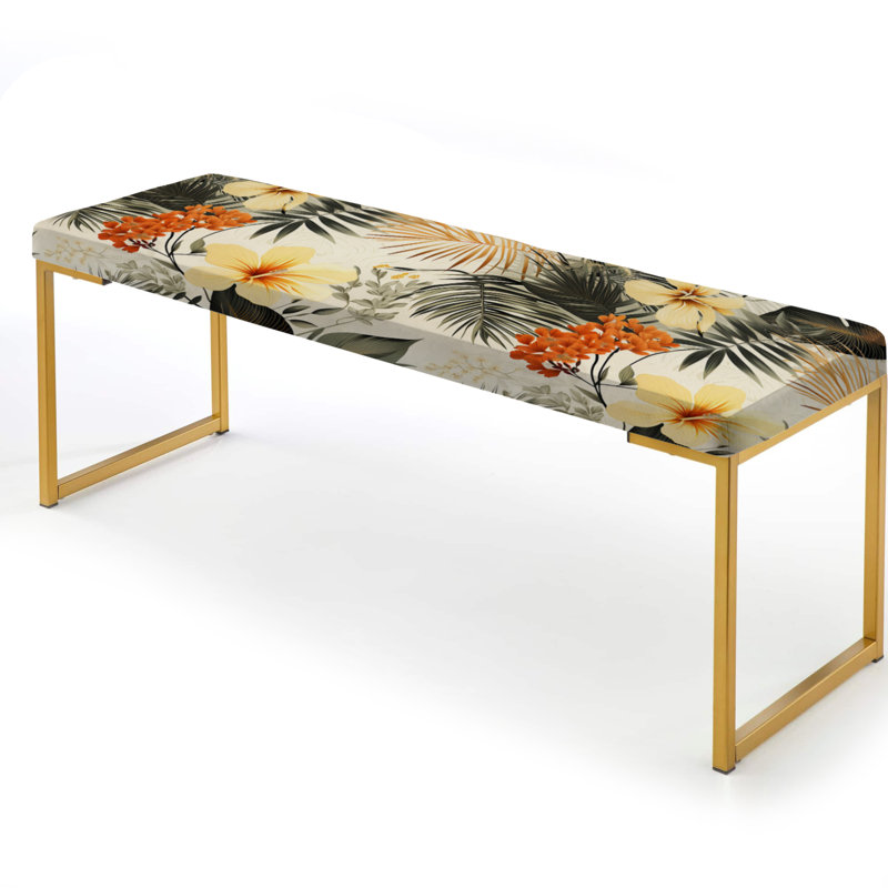 Natural Geometry Tropical Pattern - Tropical Upholstered Gold Bench