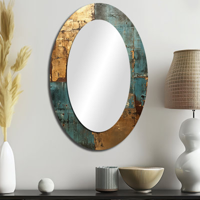 Kintsugi rétro glam rétro or sur turquoise - miroir décoratif ovale abstrait sur métal