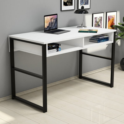 Modern Multipurpose Study Desk 47.2 x 29.5 x 23.6 inches | 100% Melamine Coated Particle Board, Thickness: 0.7 inches | Sturdy Metal Frame & Additional Storage | Stylish & Functional for Home Office