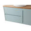 Meuble-lavabo mural 36 po à deux tiroirs + une porte. Armoire bleue + plateau en bois massif naturel, lavabo rond en céramique et miroir rond bleu, design minimaliste moderne, beaucoup de rangement!