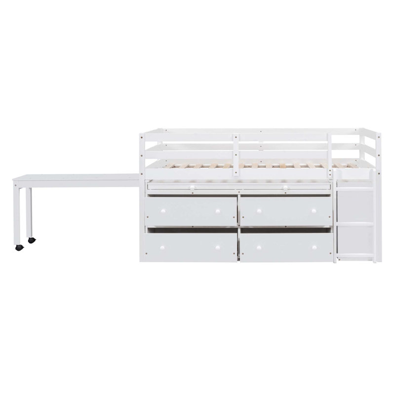 Henorel Kids Loft Bed with Desk, Dresser and Bookcase, Twin, White